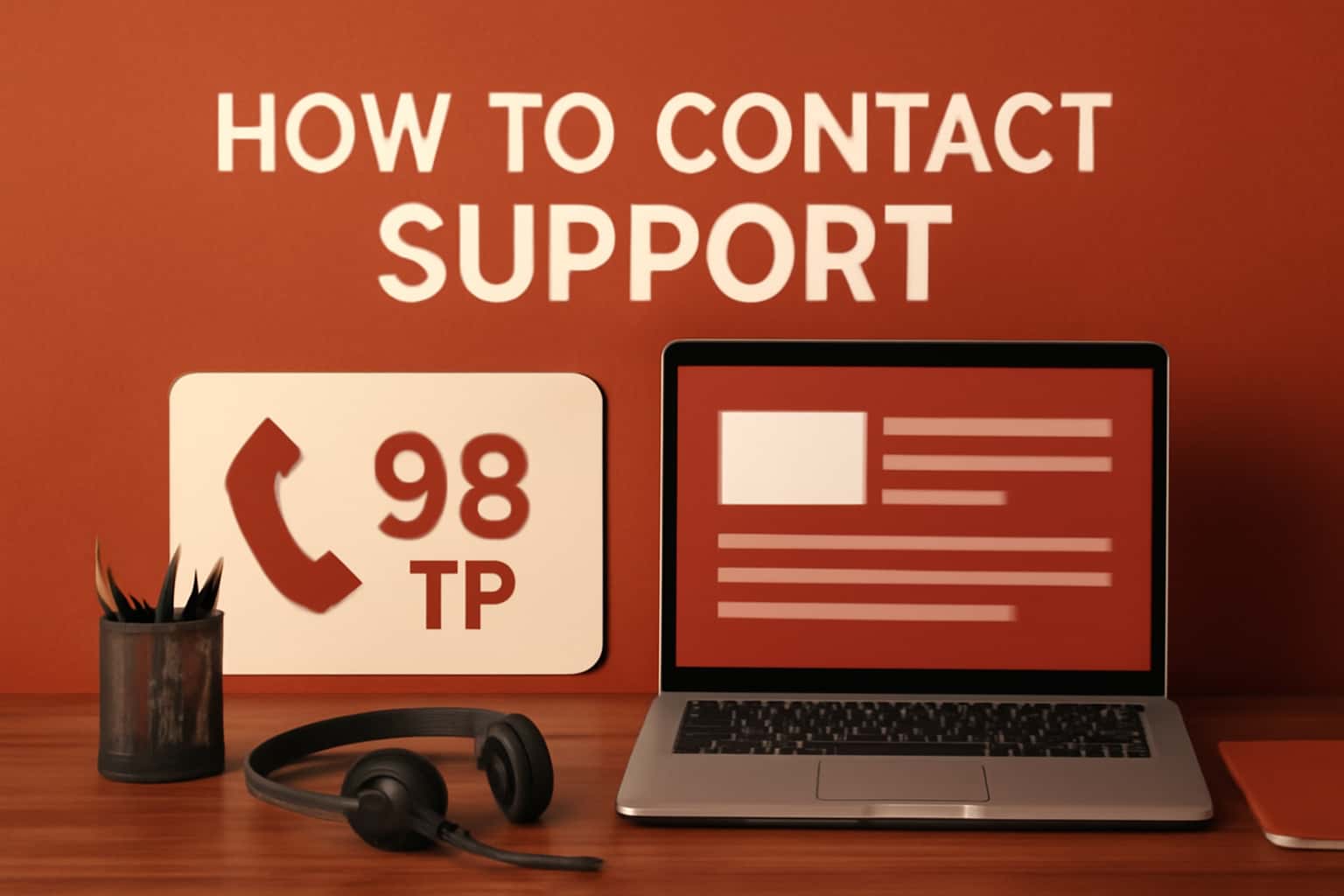 An informative background image illustrating how to contact 98 TP Support.