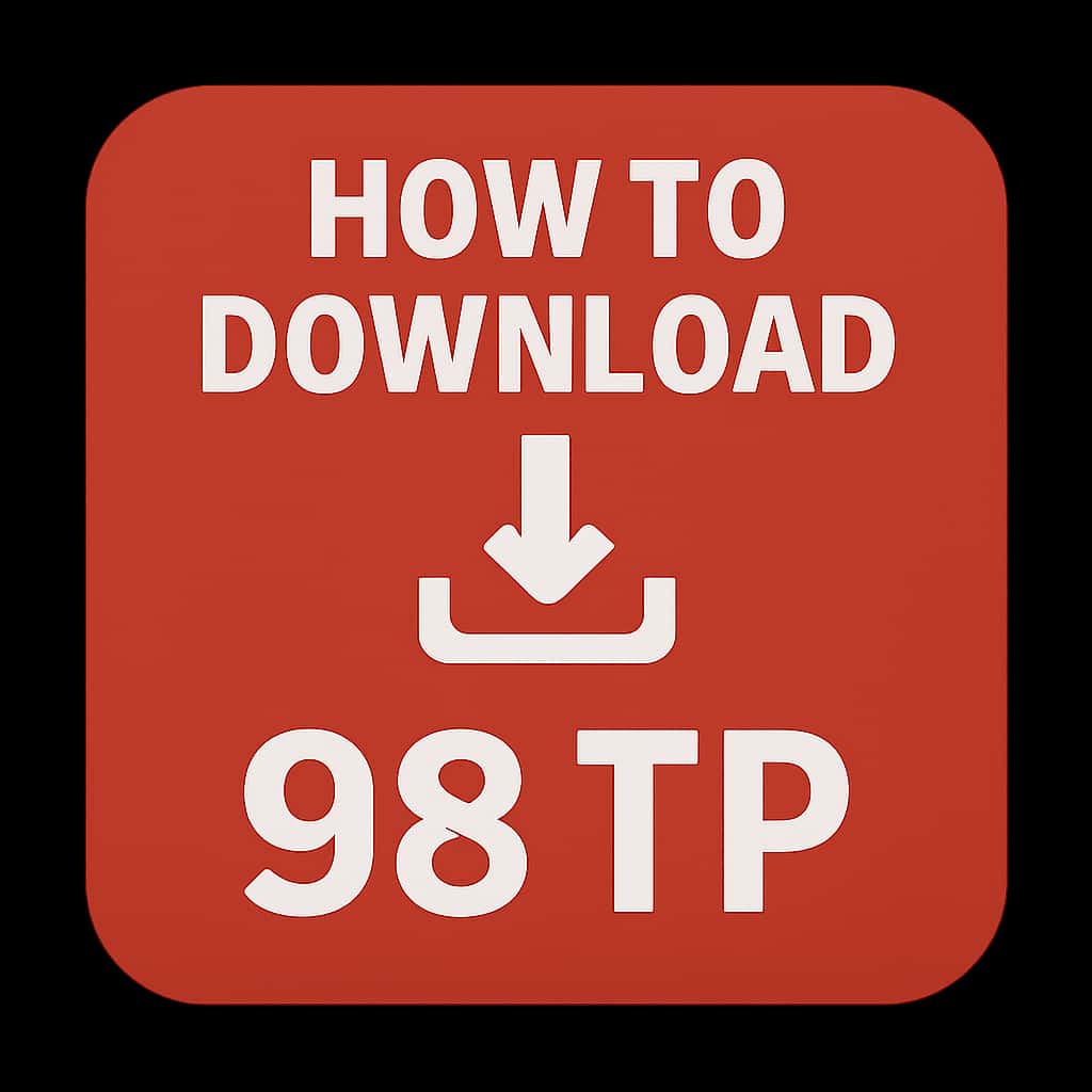 An icon illustrating a download process with the text '98 TP'.