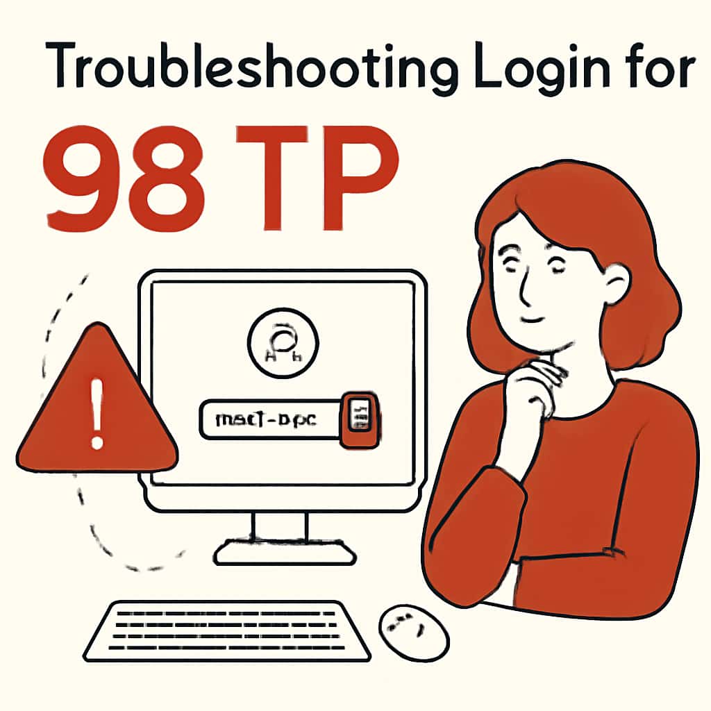 An educational diagram illustrating login troubleshooting for 98 TP.
